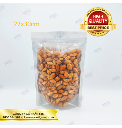 Túi zipper nhôm đáy đứng mặt trong mặt bạc (10kg)